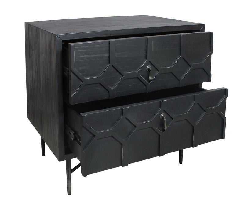 28" Distressed Two Drawer Solid Wood Nightstand - Black