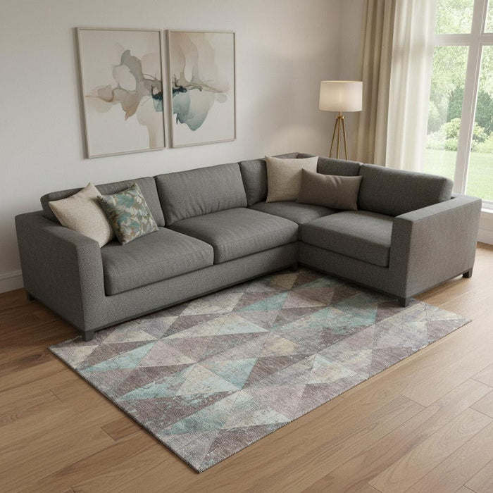 10' X 14' Geometric Washable Area Rug With UV Protection (699088) - Coffee / Teal / Beige