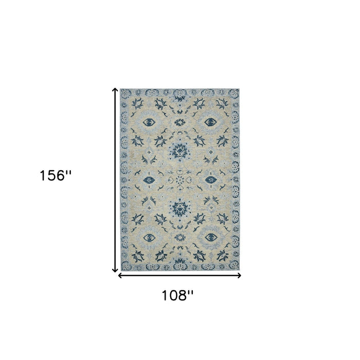9' X 13' Wool Floral Medallion Hand Hooked Area Rug - Gray And Light Blue