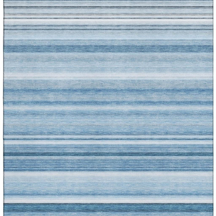10' X 14' Striped Washable Area Rug With UV Protection (647698) - Blue / Ivory