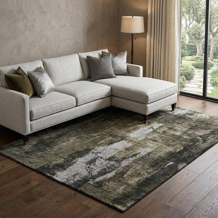 10' X 14' Abstract Washable Area Rug With UV Protection (683728) - Charcoal / Gray / Silver