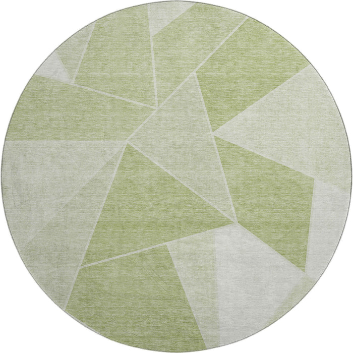 8' Geometric Washable Round Rug With UV Protection (653275) - Artichoke Green / Ivory
