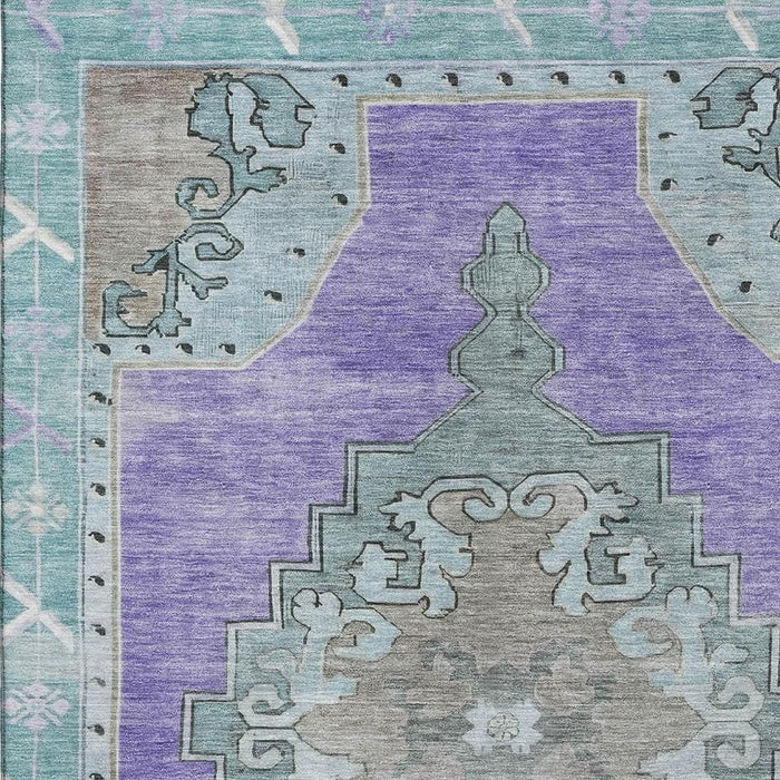 10' X 14' Oriental Washable Area Rug With UV Protection (699490) - Purple / Teal / Taupe