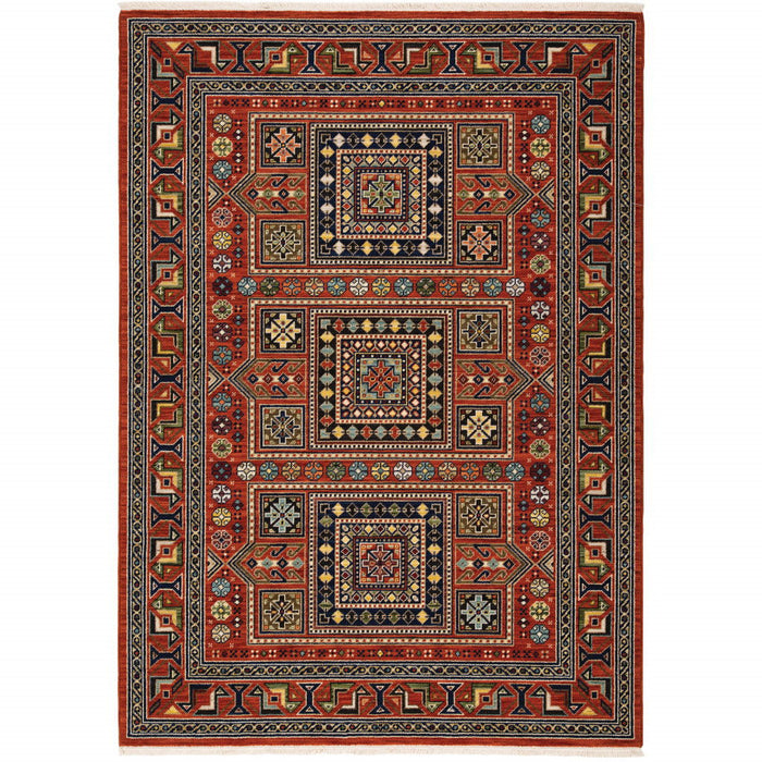 7.9' x 11.2' Oriental Power Loom Area Rug - Red And Black