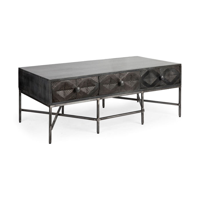 Rectangular Solid Wood Coffee Table W 3 Drawers - Dark Brown