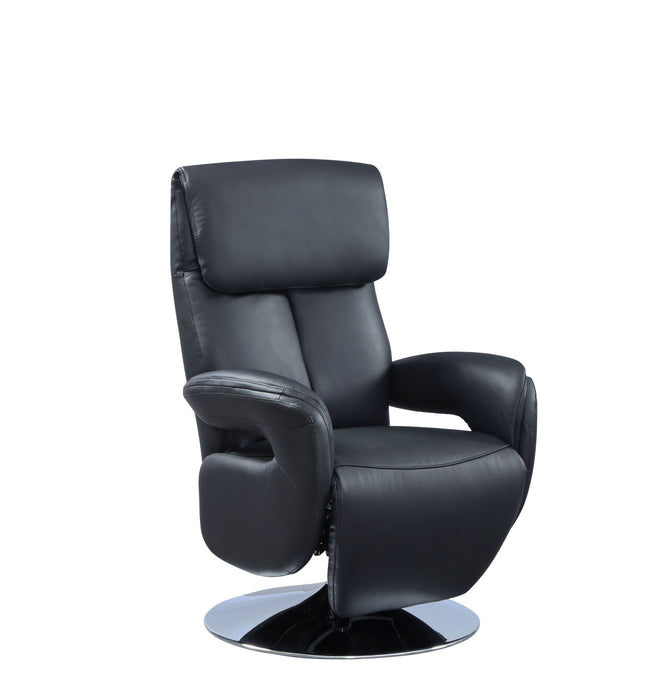 Tufted Genuine Leather Power Swivel Recliner (730563) - Black