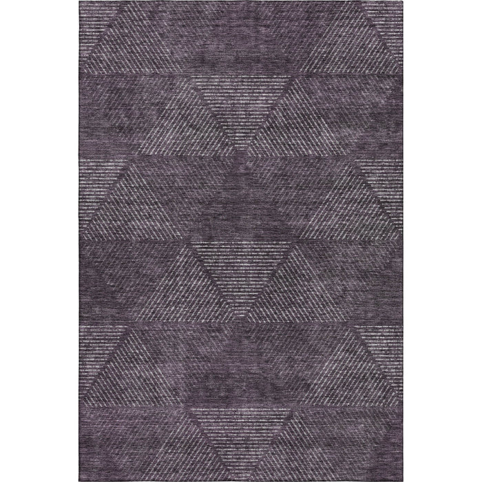 10' X 14' Geometric Washable Area Rug With UV Protection - Eggplant And Gray