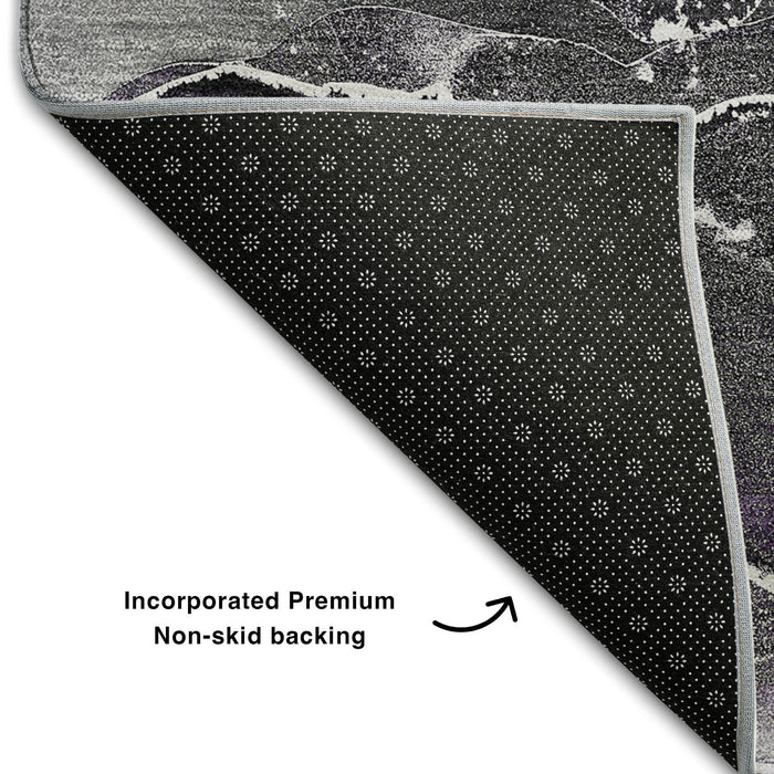 8' Abstract Washable Round Rug With UV Protection (646695) - Purple / Charcoal