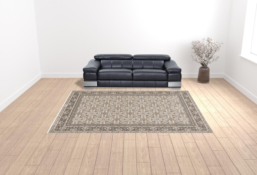 10' x 13' Oriental Power Loom Stain Resistant Area Rug With Fringe - Ivory And Gray