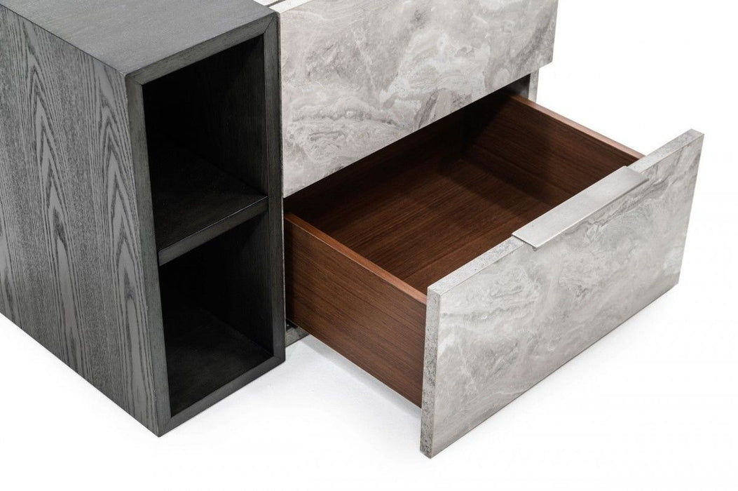 Contempo Faux Marble And Gray Two Drawer Nightstand - Gray