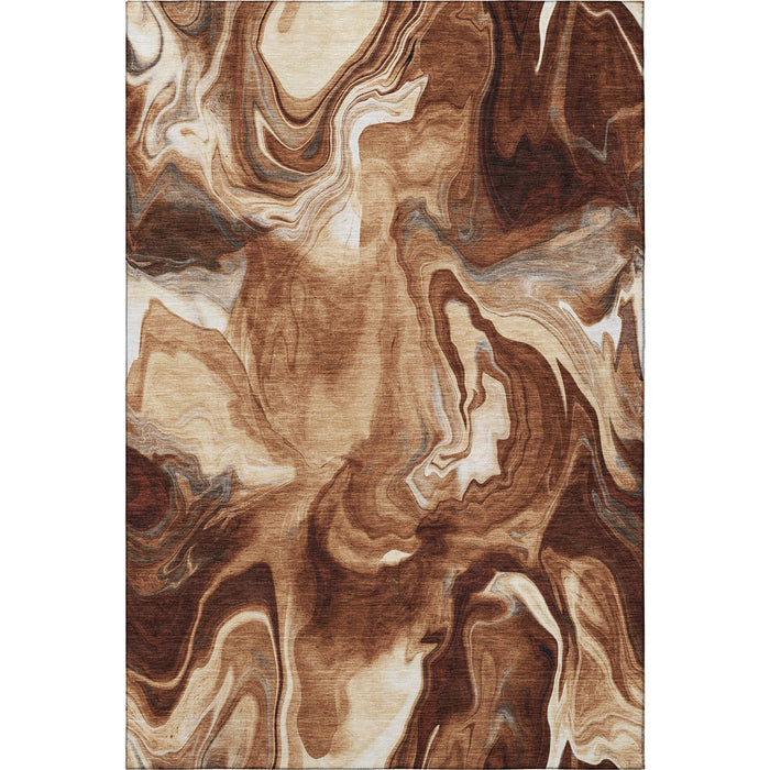 10' X 14' Abstract Washable Area Rug With UV Protection - Rust