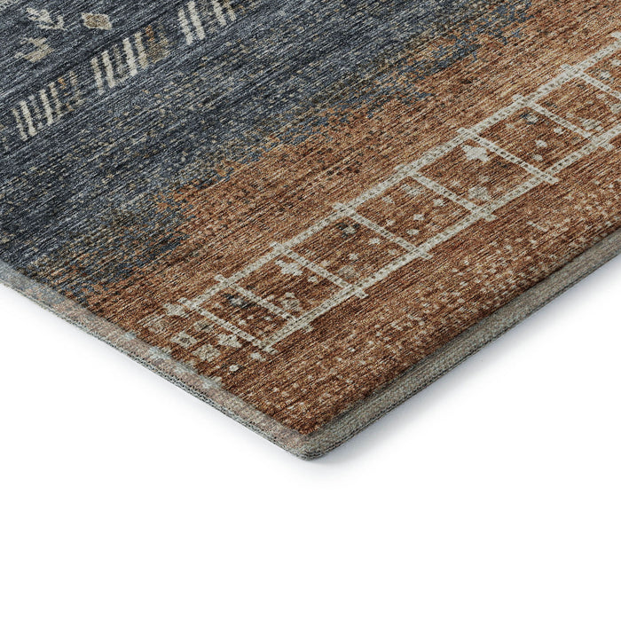 10' X 14' Geometric Washable Area Rug With UV Protection (686783) - Brown / Beige / Navy Blue