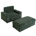 Giga oversized stationary chaise lounge with rabbit fur upholstery, storage ottoman, armrests, cup holders, and deep seating.