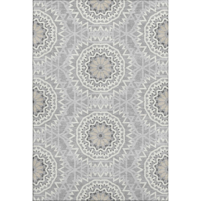 10' X 14' Geometric Washable Area Rug With UV Protection (652239) - Gray / Ivory
