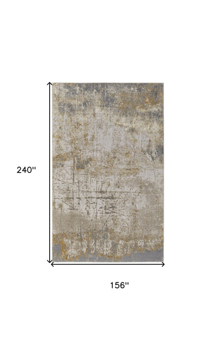 13' x 20' Abstract Power Loom Worn Faded Area Rug - Ivory Gray And Brown