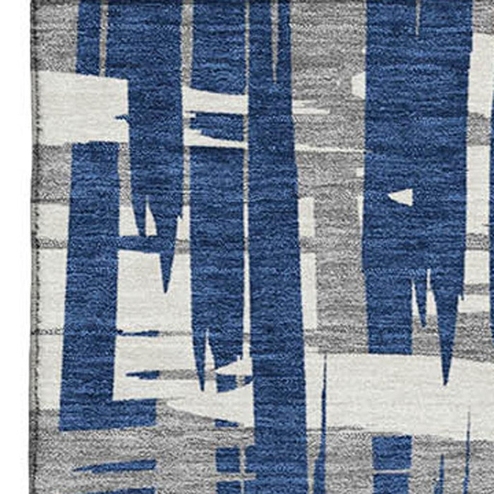 10' X 14' Striped Washable Area Rug With UV Protection (705701) - Navy Blue / Ivory