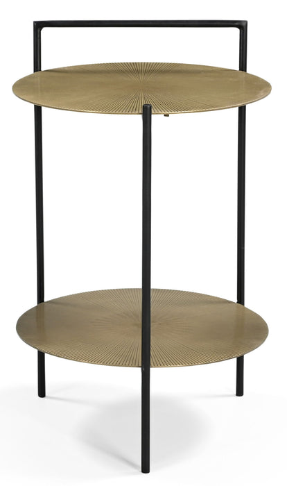 22" Iron Round End Table With Shelf - Brass