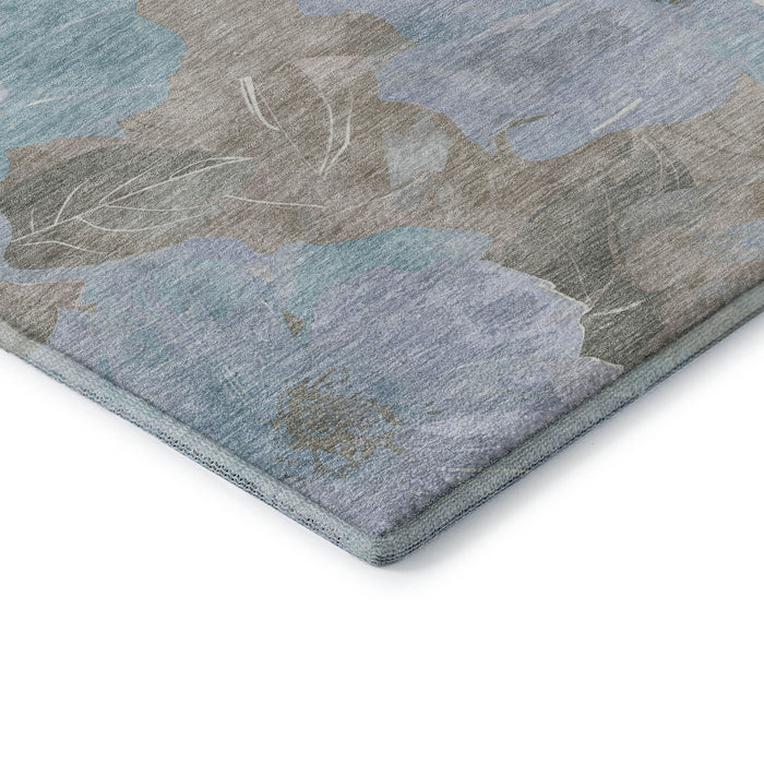 10' X 14' Floral Washable Area Rug With UV Protection (694340) - Sky Blue / Taupe