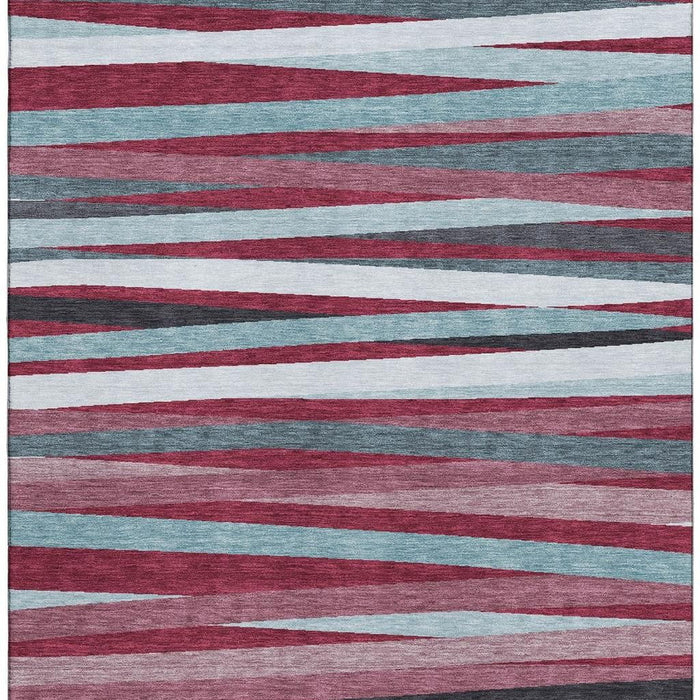10' X 14' Striped Washable Area Rug With UV Protection (678472) - Burgundy / Gray / Ivory