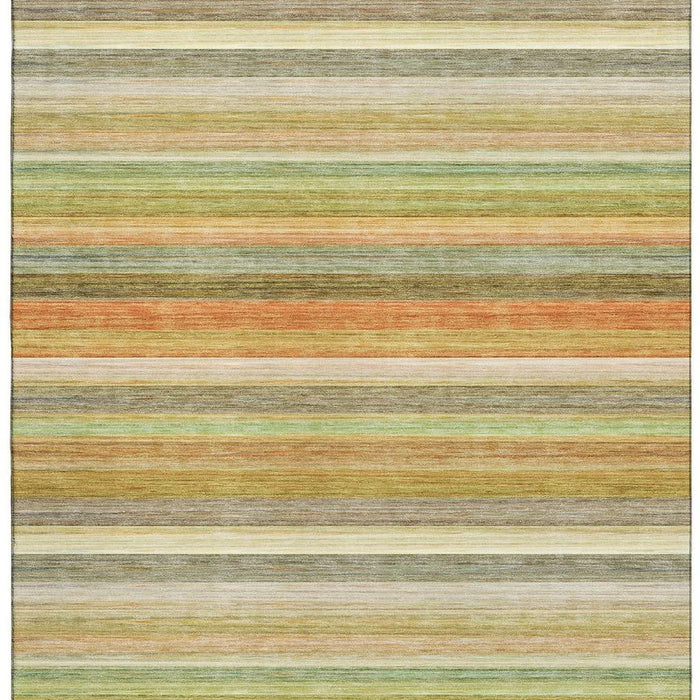 10' X 14' Striped Washable Area Rug With UV Protection (648040) - Fern Green / Orange / Beige