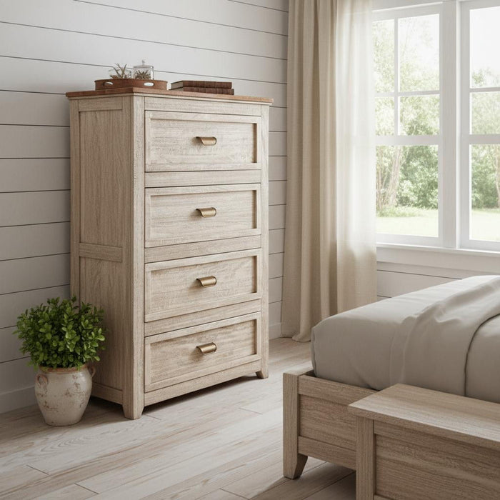Solid Wood Four Drawer Chest - Cream