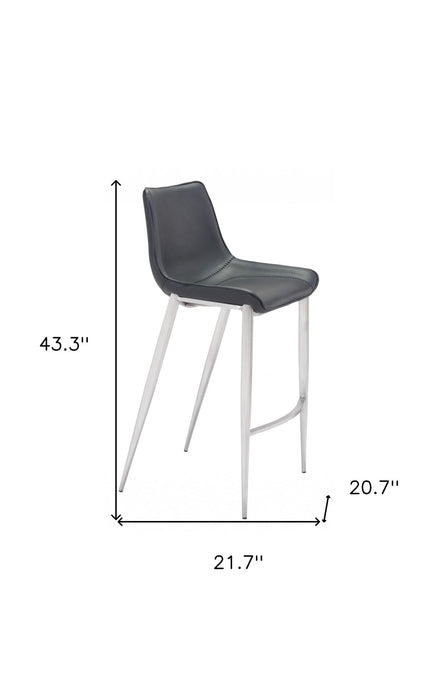 Set of two 30-inch black and silver steel low back bar height chairs from HomeRoots, featuring sleek modern design.