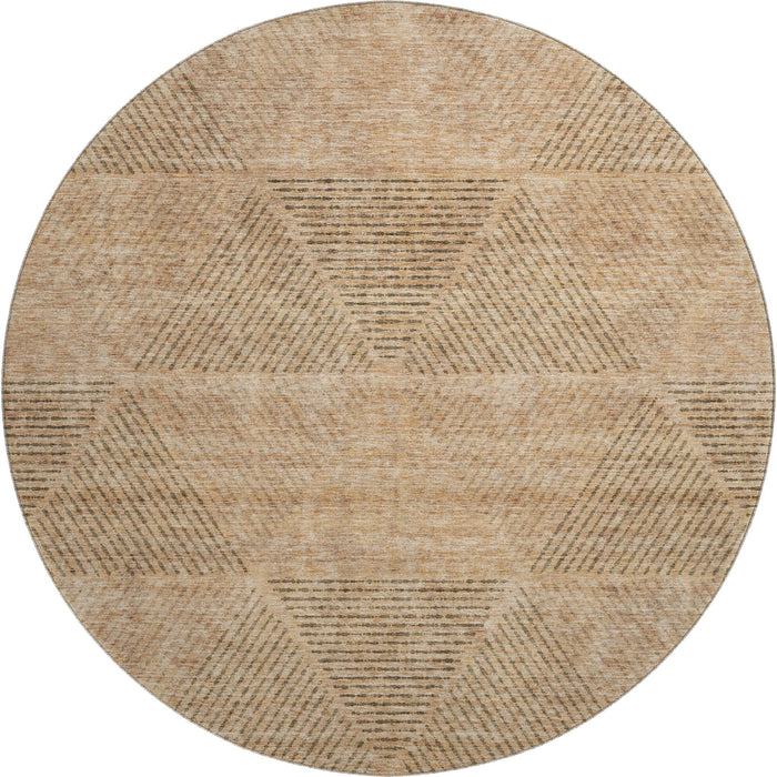 8' Geometric Washable Round Rug With UV Protection - Copper And Brown