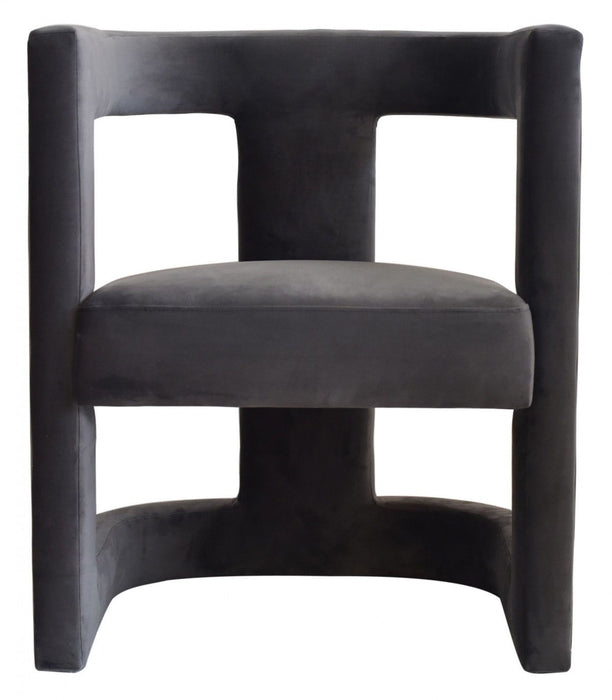 Velvet Contemporary Pierced Back Arm Chair - Dark Gray