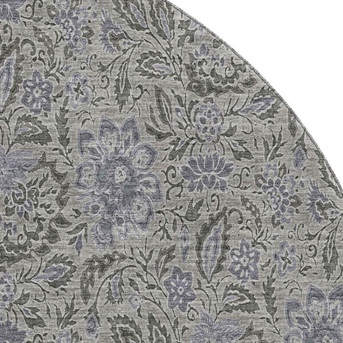 8' Floral Washable Round Rug With UV Protection (654985) - Khaki / Gray