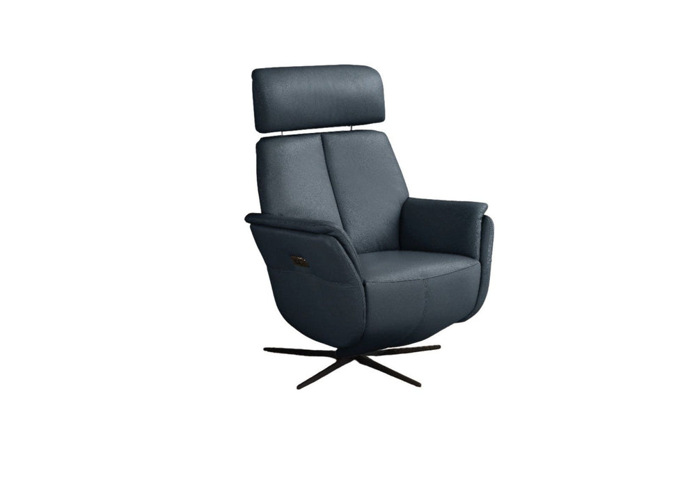 Genuine Leather Power Swivel Recliner - Blue