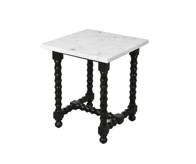 24" Marble And Solid Wood Square Trestle End Table - Black And White