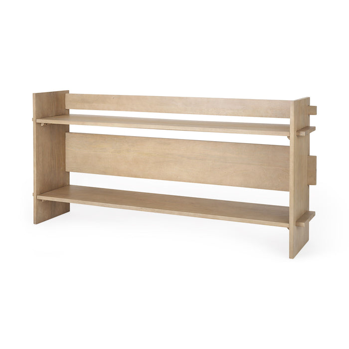 76" Solid Wood Sled Console Table With Two Shelves - Brown