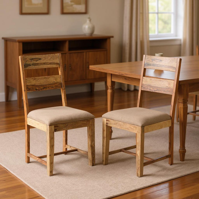 Fabric And Wood Ladder Back Dining Side Chairs (Set of 2) - Brown