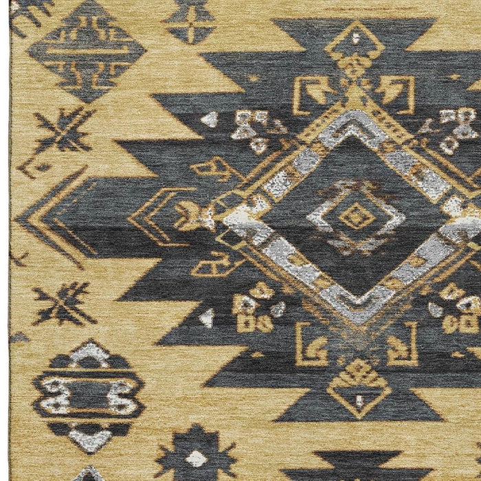 10' X 14' Tribal Washable Area Rug With UV Protection (709000) - Gold / Charcoal / Gray