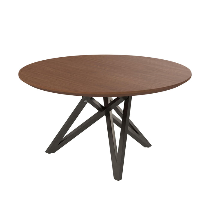 47" Wood And Stainless Steel Cross Leg Base Round Top Dining Table - Brown