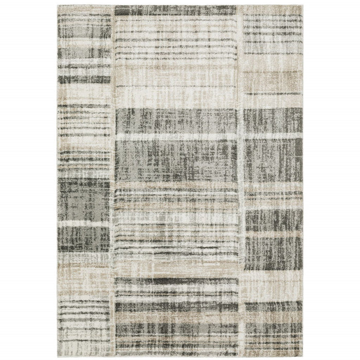 6' x 9' Geometric Power Loom Stain Resistant Area Rug - Gray Charcoal Ivory Tan Brown And Beige
