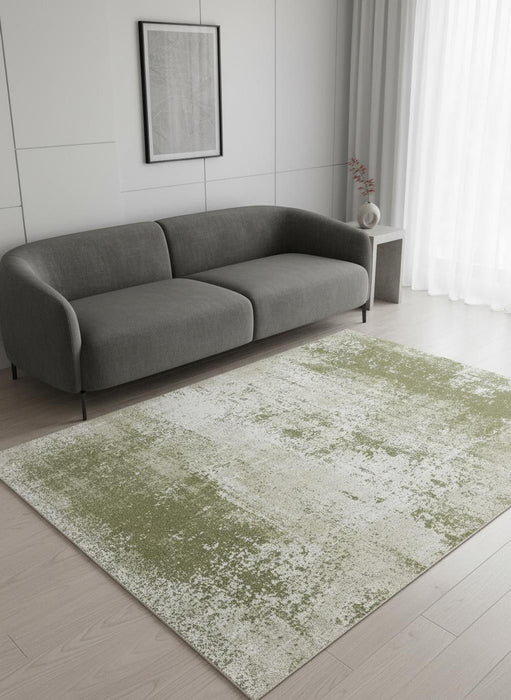 8' Abstract Washable Round Rug With UV Protection (610033) - Green / Beige / White