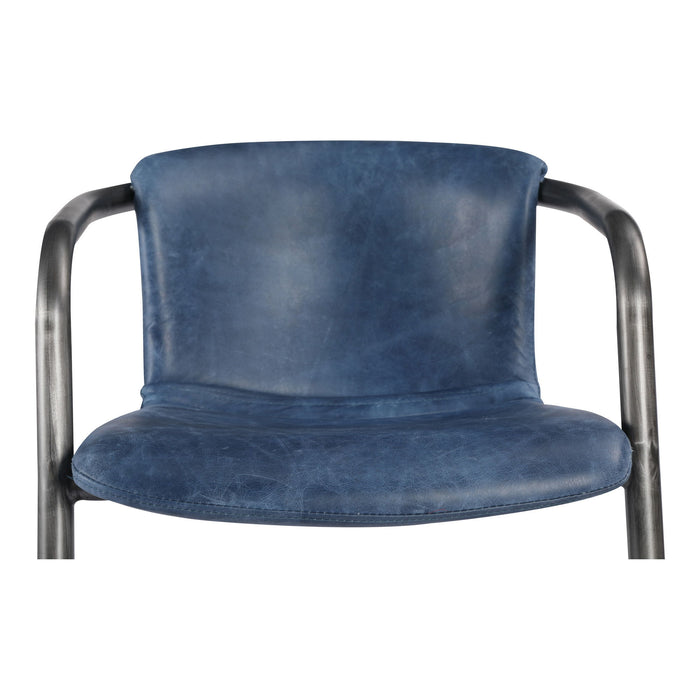 Leather Iron Dining Arm Chairs (Set of 2) - Blue / Silver