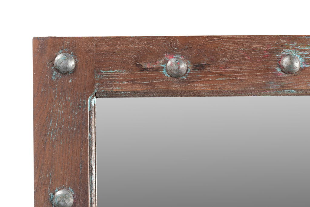 60" Rustic Solid Window Pane Framed Accent Mirror - Brown