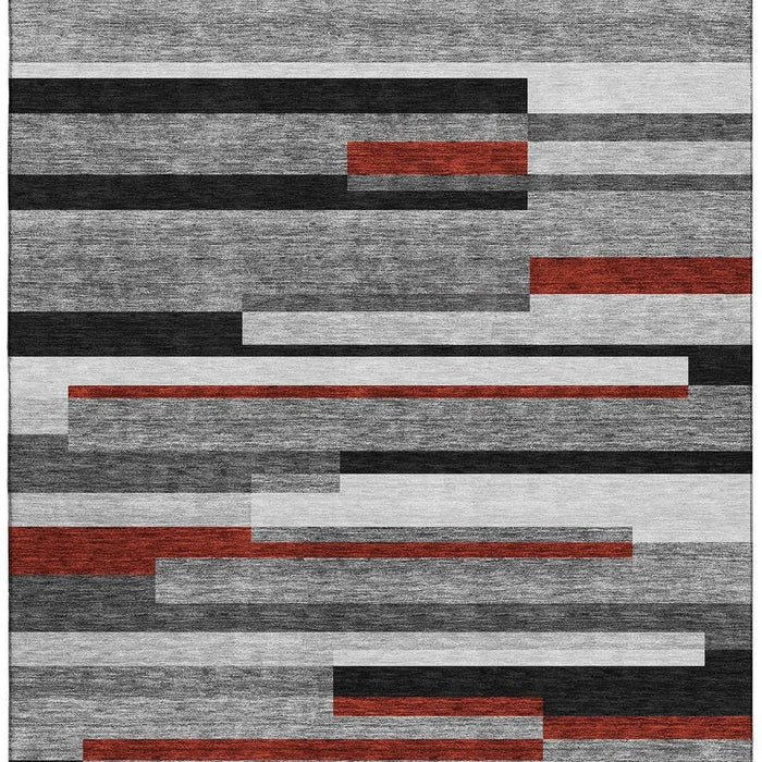 10' X 14' Striped Washable Area Rug With UV Protection (675774) - Gray / Red / Silver