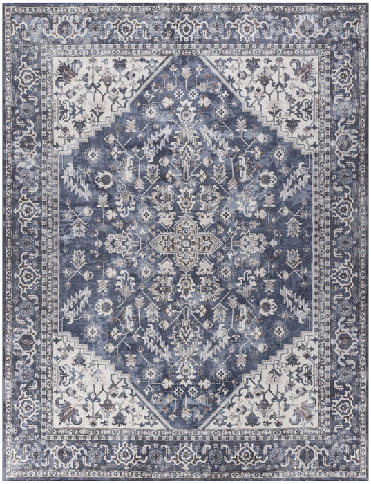 10' X 14' Floral Distressed Area Rug (573755) - Blue