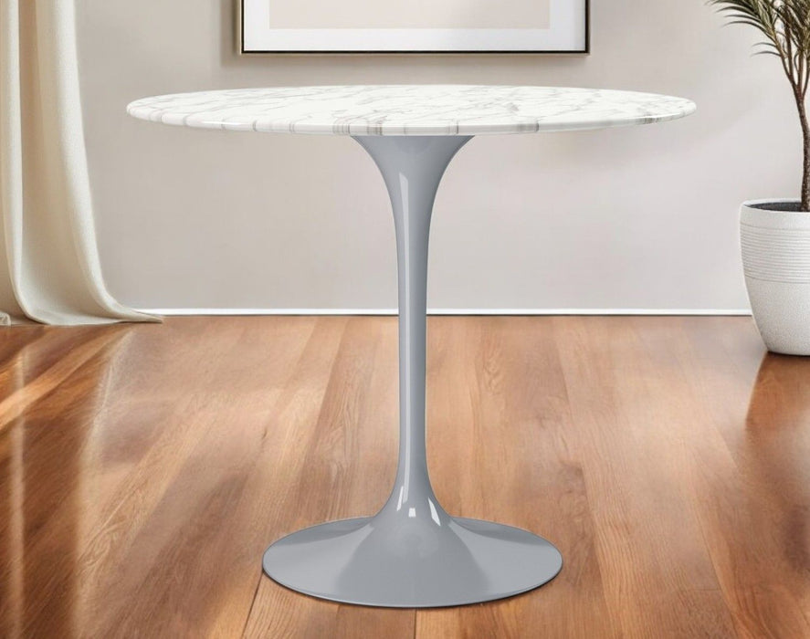 32" Rounded Stone And Metal Pedestal Base Dining Table - Gray