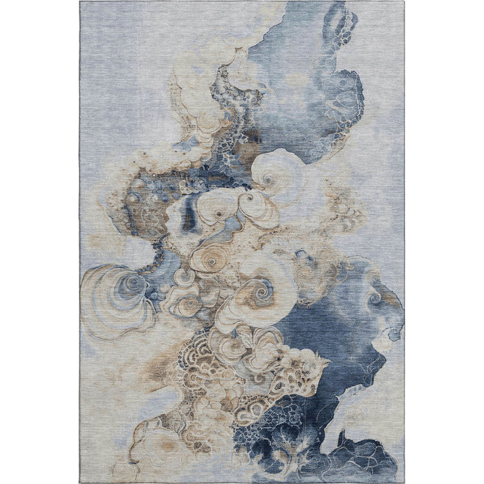 10' X 14' Abstract Washable Area Rug With UV Protection (706097) - Denim Blue / Beige
