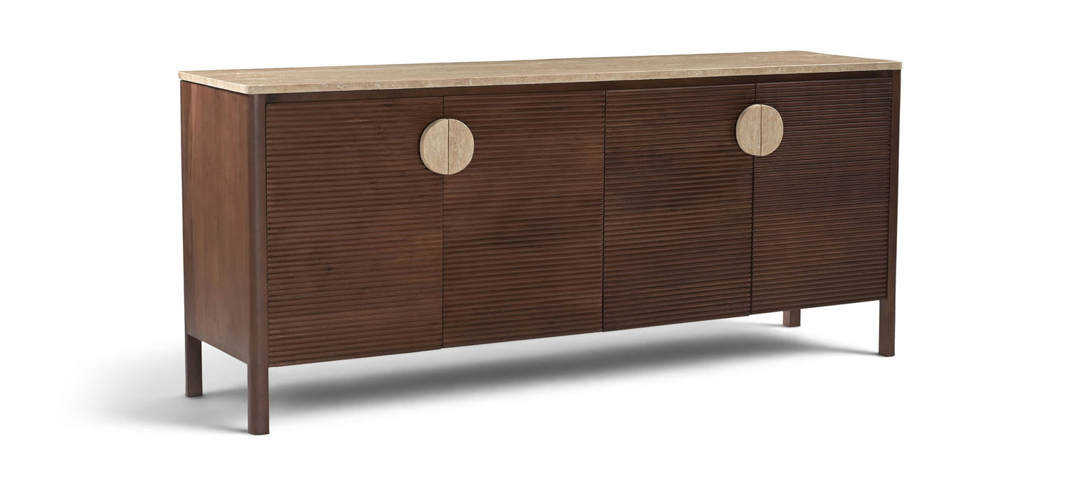 Varenna acacia wood sideboard by Meridian Furniture with sleek storage compartments and modern design.