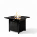 Giga outdoor 2-in-1 propane fire pit table with dual burners, lava rocks, waterproof cover, black finish, and spacious design