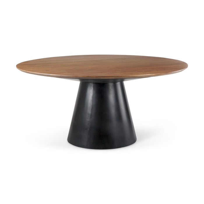 63" Solid Wood And Metal Pedestal Base Round Top Dining Table - Brown