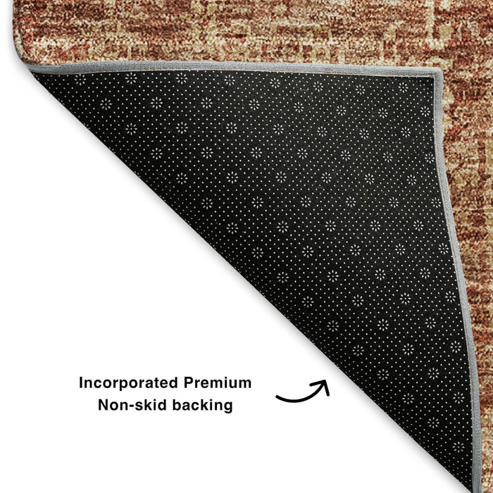 10' X 14' Floral Washable Area Rug With UV Protection (653410) - Chili Red / Copper