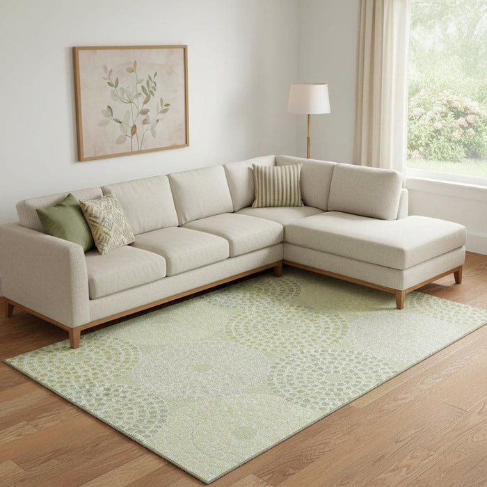 10' X 14' Geometric Washable Area Rug With UV Protection (670135) - Mint Green / Gray / Olive Green