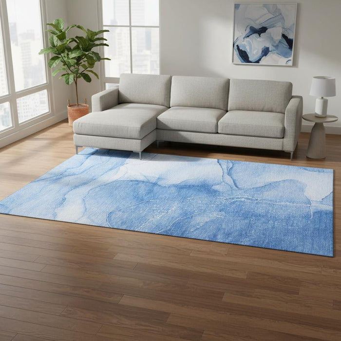 9' X 12' Abstract Washable Area Rug With UV Protection (646857) - Blue / Ivory