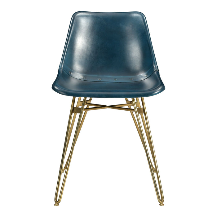 Leather Metal Dining Side Chairs (Set of 2) - Blue / Gold